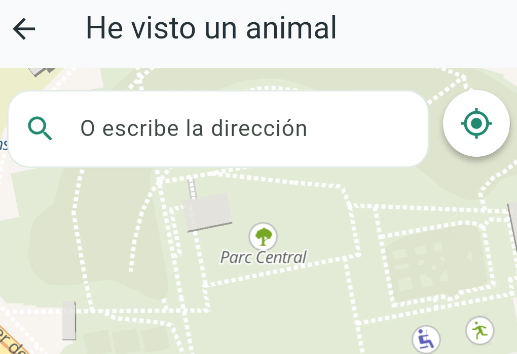Recorte real del formulario para indicar dónde se vio un animal